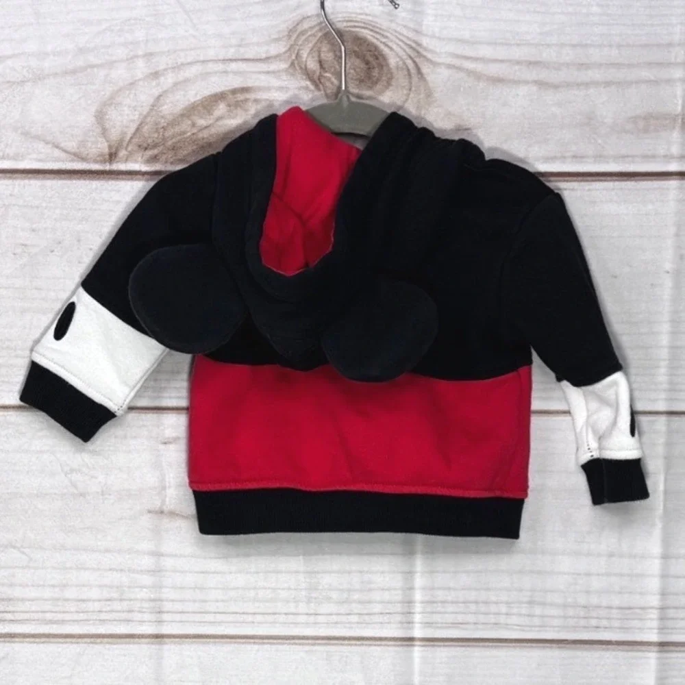 Disney Parks Mickey Mouse Infant Zip Up Hoodie Black Red‎ Ears 6M